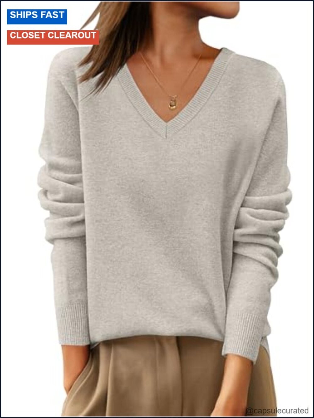 100% Wool V Neck Long Sleeve Pullover Sweater